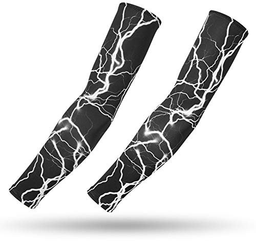 DETUCK Tattoo Arm Ärmel Ärmlinge, Armwärmer Sleeves UV Sonnenschutz Armstulpen, Arm Sleeves Kühlung UPF 50+, Kompressions Tattoo Cover Armstulpen (ein Paar) (Dunkler Blitz, L)