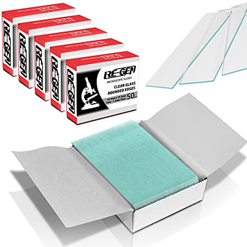 250 Pack, 5 Boxes RE-GEN Ultra Clear Grounded Round Frosted Edge Microscope Glass Slides | Size 25.4mm x 76.2mm