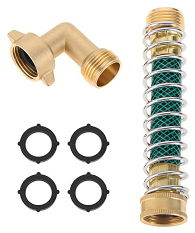 Lemfema Garden Hose 90 Degree Solid Brass Hose Elbow Connector and Garden Hose Extension Adapter with Coil Spring + Extra 4 Pressure Washers