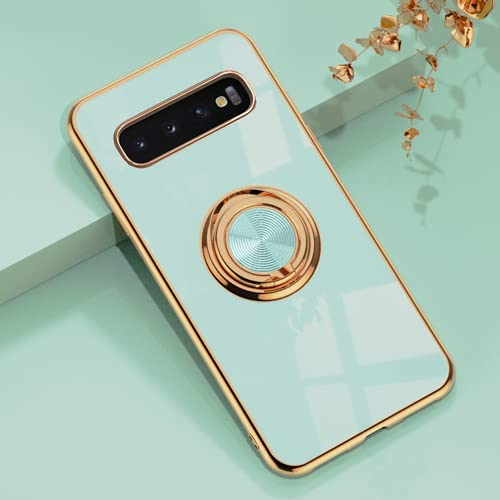 Dclbo Coque de Protection pour Samsung Galaxy S10 - en Silicone TPU - Doux et coloré - Résistant aux Chocs - avec Anneau de Support - Support magnétique - pour Samsung Galaxy S10 - Cyan Clair