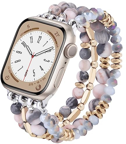 VISOOM Beaded Boho Bracelet Compatible for Apple Watch Band 40mm/38mm/41mm/42mm Series 11 10 9 8 7 SE Series 6/5/4 Women Fashion Cute Handmade Crystal Beads Stretchy Watch Strap for iWatch Bands 3/2/1