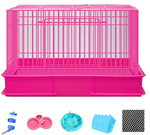 xixi-home Kaninchenstall Indoor Kaninchenkäfig mit Lauf, tragbares Hasenstall mit Griff Schiebetablett großes luxuriöses Meerschweinchenhaus, für Chinchilla Kaninchen 60 x 40 x 40 cm (Rosa)