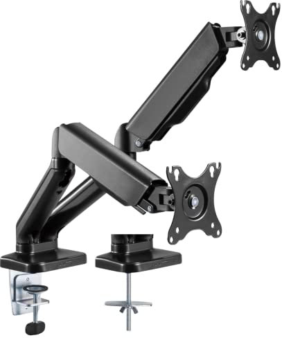 Outshine Gaming Double Monitor Arm Bracket for 17”-32” Screens VESA 75mm & 100mm – Height Adjustable Gas Spring Full Motion Desktop Clamp Mount Tilts Swivels & Extends Weight - 9kg per screen