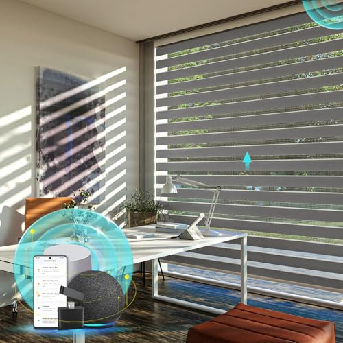 CITOLEN Tende motorizzate con mantovana integrale Zebra, aggiornate, dimensioni personalizzate, automatiche per Windows, telecomando, oscuranti, tende elettriche Alexa/Google, grigio, 117 x 183 cm