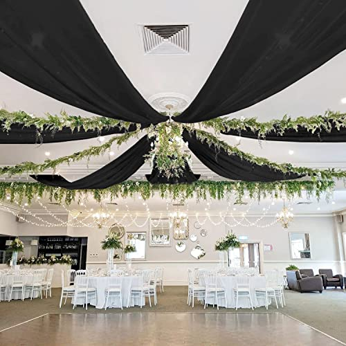 ROMANKAS Deckenvorhänge, schwarz, Chiffon-Drapierung, 6 Paneele, 1.5x3 m, extra lang, durchscheinende Vorhänge für Hochzeit, Bogen, Chiffon-Stoff, Vorhänge für Brautparty, Zeltdekoration