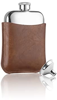 HIPLE® Flasque de 177 ml avec mouchoir de hanche gratuit en cuir synthétique marron clair de qualité supérieure et entonnoir en acier inoxydable cadeau pour lui, garçons d'honneur, flasque à whisky