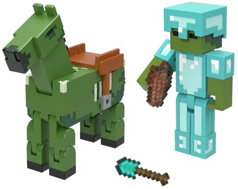 Minecraft Vanilla Figura de Acción Paquete Zombie Armadura de Diamante y Zorse 3.25 para niños de 6 años en adelante