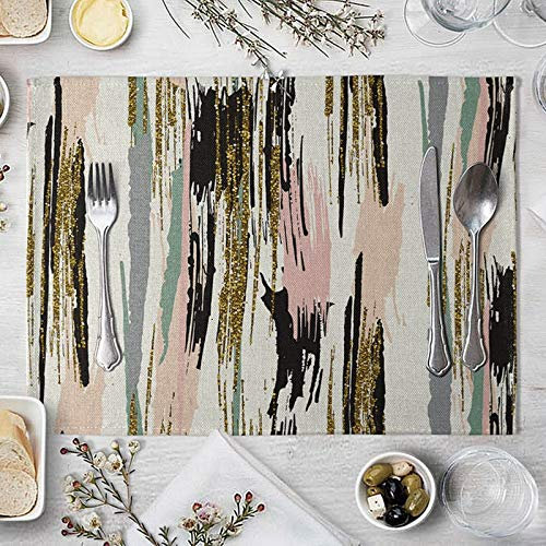 Homxi Placemat 4 Piece,40 x 30CM / 15.7 x 11.8,Placemats Linen and Cotton Washable Stripes Dining Room Table Placemats Rose Gold Black