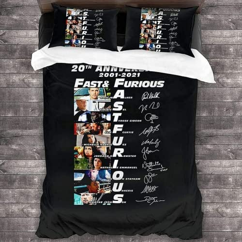Zbeiba Bettwäsche 135x200 Erwachsene Kinder Bettwäsche-Sets,Fast and Ferious Mikrofaser Bettbezug,Bettwäsche Set Mit Filmcharaktere Motiv Und Kissenbezug(A2,135x200cm+2x80x80cm)