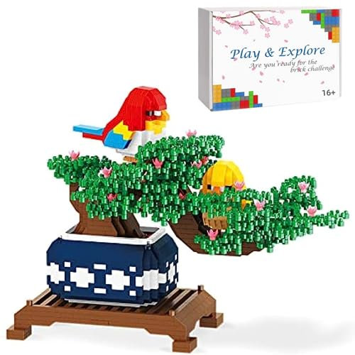 Creator Flower Bouquet, 1496 Pieces Micro Building Blocks Set, Bonsai Tree Building Kit, MOC Artificial Flowers Building Kits Gift for Kids Adults Teens, Not Compatible With Lego (Potted Plant)
