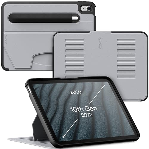 ZUGU CASE iPad 10.9 Hülle 11. / 10. Generation (A16 2025/2022), schlanke Schutzhülle 8 Winkel-Ständer magnetisch, Stifthalter, Auto Sleep/Wake UP [ Arktisches Grau ]