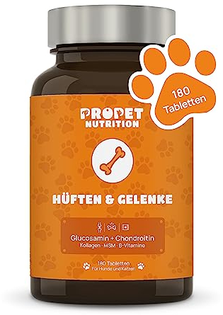Hochkonzentrierte Gelenktabletten für Hunde und Katzen, Glucosamin, Chondroitin & Hyaluron MSM, Mit 10 Vitaminen. 180 Kapsel. Keine Kapseln, Hohe Akzeptanz Beim Hund. Unterstützung der Gelenkfunktion