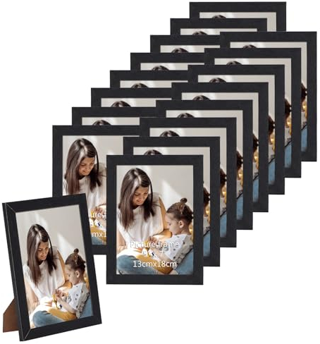 HORLIMER Cadre Photo 13x18 Lot de 15, Cadre Photo Noir en MDF pour montage mural ou pose sur la table, pour Chambre Bureau Salon et Gallerie
