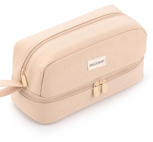 ANGOOBABY Big Capacity Large Pencil Case Canvas Pen Pouch Bag with 2 Compartments for Girls Boys Teen School Students Adults - Khaki