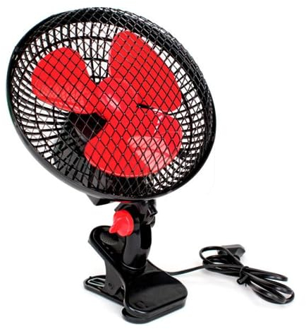 GROWMANIA Ventilador de Pinza Oscilante 2 Velocidades 20 Cm 20W Potencia | Ventilador Eléctrico Negro con 3 Aspas Rojas | Silencioso 360º