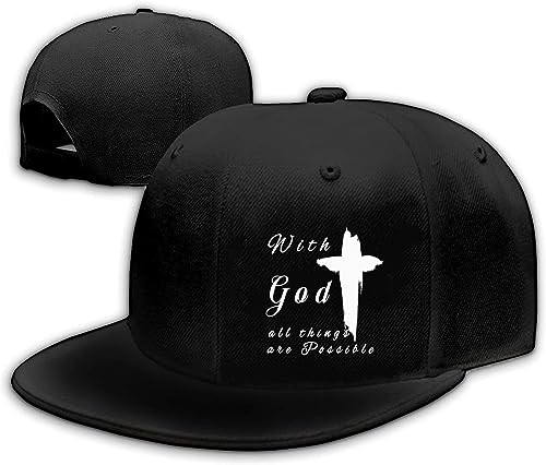 With God All Things are Possible Christian Faith, Christ Hats Herren Snapback Flat Bill Brim Hüte für Männer Schwarz Snap Rucksack Papa Leben Jesus Christian Crosses Fitted Hat Baseball Cap, With God,