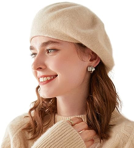 Ailaile Kaschmir Berets Beanie Hüte Frauen Winter Warme Merino Wolle Mode Strickmütze, Beige, Einheitsgröße