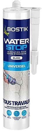 Bostik Waterstop – Membrane d'Étanchéité – Étanchéité Immédiate, Sans Primaire, Tous Matériaux – Réparation de Fuites, Infiltrations, Fissures – Résiste UV et Intempéries – Blanc – Cartouche 290ml