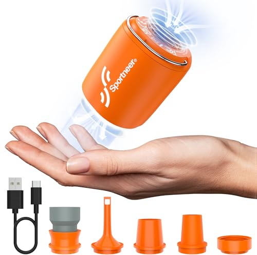 Electric Mini Air Pump - Sportneer 4.5kPa Portable Inflatable Pump with Camping Light and Magnetic Design, 1600mAh USB Rechargeable Tiny Electric Pump Air Mattress Pump for Outdoor Home Use