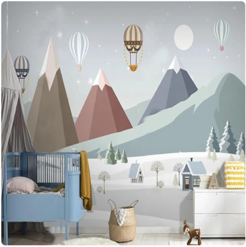 Fototapete 3D Effekt Tapeten Cartoon Schnee Berg Ballon Landschaft Fototapete Wandbild Wohnzimmer Schlafzimmer Tapete Wandbilder Home Decor 400Cm(W)*280Cm(H)