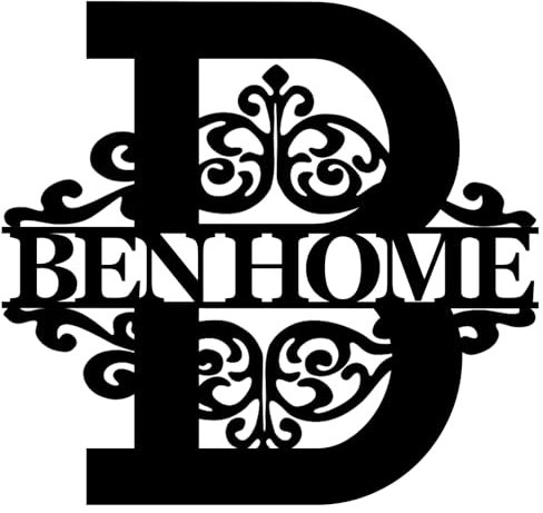 Custom Name Initial Letter Monogram Metal Sign, Door Hanger Home Decor Custom Wedding Sign, Hanging Metal Wall Art for Farmhouse Home Yard - B