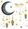 Ramadan Aufkleber Wandtattoos Wanddekoration, Eid Mubarak Wandkunst Dekoration, PVC Wandaufkleber Stern Mondlaterne Aufkleber Islamischer Spiegel Dekoration, Wandaufkleber für Zuhause Schlafzimmer (D)
