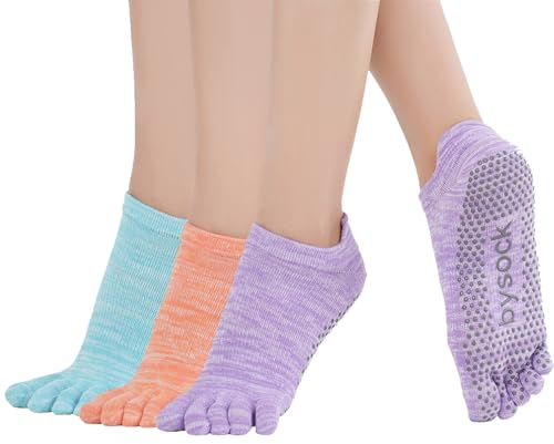 likloks Yoga-Socken für Frauen mit Griffen, Rutschfeste Zehensocken für Pilates, Barre, Tanz, Ballett, Fitness, Farbige-Größe 35-38