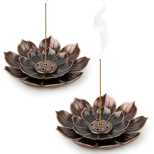2PCS Quemador de Incienso de Loto, 6 x 1 cm Soportes de Loto de Latón Portainciensos, 6 Hole de Loto de Palo Quemador de Incienso con Receptor Ceniza para Decoracion Hogar
