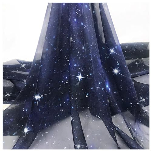 SSWZHANG Chiffon Stoff Sternenhimmel Drucken Tencel Tüllstoff Dekostoff 150cm Breit für Kleidung Dekorieren Basteln Bekleidung(Size:1.5x3m,Color:Blau)