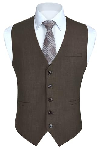 HISDERN Weste Herren Anzugweste für Herren Braun Elegant Anzug Westen Regular Fit Herrenweste Hochzeitsweste Männer Business Hochzeit Anzugwesten,Weinlese braun,L