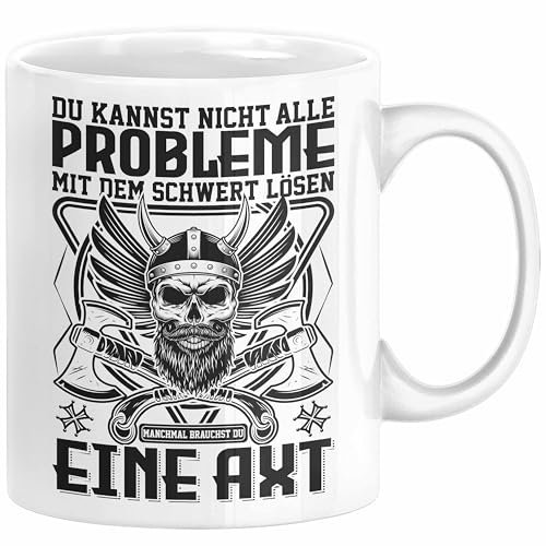 Trendation Keramik Tasse, 325 ml, Weiß, Wikinger & Mittelalter Design, Geschenkidee für Geburtstag, Valentinstag, Weihnachten