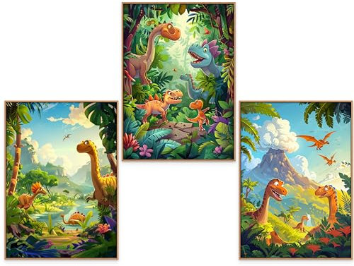 GrowArt - Fröhliche und fabelhafte Dinosaurierposter, A3 Format ohne Rahmen - einzigartige Wanddekoration für das Kinderzimmer, ideales für junge Dinosaurierliebhaber zu jedem Anlass