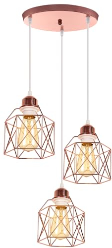 PETITES ECREVISSES Suspension Luminaire Industrielle 3 Lampes Vintage E27 Lustre Abat-jour en Métal Design pour Salon Chambre Cuisine (Or rose-D)