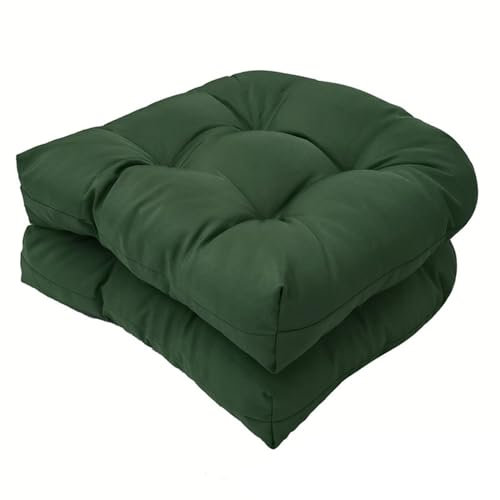 MIAOMI U-förmiges Korb-Sitzkissen, Terrassen-Außenkissen, Korb-Sitzkissen, 2er-Pack, 48 X 48 cm, Weiche, Wetterbeständige Terrassen-Außenkissen für Garten, Küche, Büro(Dark Green)