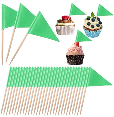 100 Stk Leere Zahnstocher Flaggen,Flaggenpicker,Fähnchen Zum Beschriften,Zahnstocher Papierfähnchen,Zahnstocher mit Fahne,Cupcake Zahnstocher Flaggen,für Party Kuchen Buffet Käseplatte Vorspeisen-grün