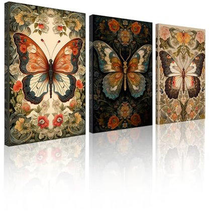 YapitHome 3 Stücke Schmetterling Wandbilder Set Mit Innenrahmen 30x40cm Wandbilder Deko Wohnzimmer Schlafzimmer Deko Retro