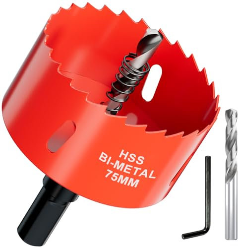 75mm Bi-Metal Hole Saw with Arbor and Pilot Bit - Fast Cut Quality Hole Cutter Drill Bit for Wood, Plywood, Fiberglass, Plastic, Drywall, and Stainless Mild Sheet - 30mm Cutting Depth