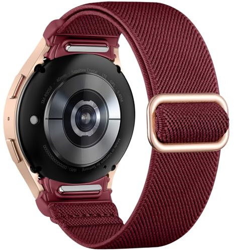 Mastten - Cinturino elastico in nylon compatibile con Samsung Galaxy Watch 7/6/5/4, cinturino sportivo a sgancio rapido, 130-230 mm, Rosso vinaccia