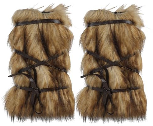 OhMill Brown Fur Viking Leg Warmers Women's Viking Costume Furry Leg Warmers with Strap