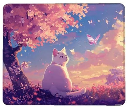 Tapis de Souris 290 x 240 mm, Tapis de Souris Gamer, Tapis de Souris Rose à Bords Cousus, Base en Caoutchouc Antidérapant Tapis Souris Chat, Imperméable Tapis de Souris Gaming pour Maison/Bureau R-6
