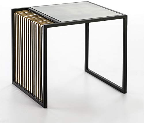 MESA AUXILIAR 56X48X51 ESPEJO ENVEJECIDO/METAL DORADO/NEGRO
