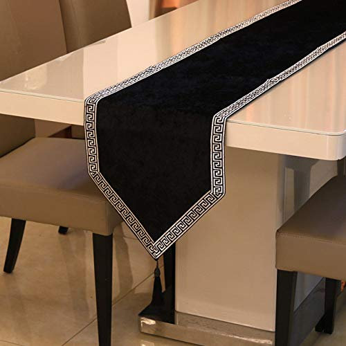 Nappe simple en velours noir avec drapeau chinois pour meuble à chaussures de chevet 32 x 180 cm