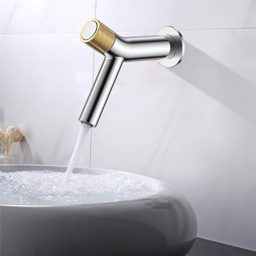 BiaoTeng Wasserhahn Bad Unterputz Waschbecken Wandmontage Einloch, Heiß und Kalt Messing G1/2 Anschluss Badezimmer Unterputz Armaturen Chrom + Gold