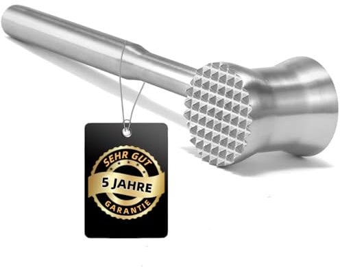 ALYBSOO Attendrisseur de Viande INOX - Passe au Lave-Vaisselle - Marteau Viande Double Face - Attendrisseur pour Steak, Bœuf, Poulet et Porc - Outil de Cuisine avec Garantie de 5 Ans (Cintrée)