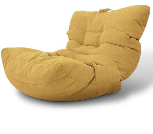Aiire Relaxo Sitzsack XXL für Kuschelecke - Bean Bag Design mit Füllung - Riesen Sitzsäcke Erwachsene, Sitz Sack Flauschig - Bodenkissen Grob, Bodenstuhl, Bodensessel Senf