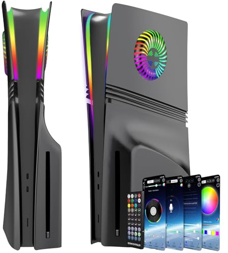 Para placas frontales PS5 Pro Disc Edition con rejillas de ventilación y | A prueba de golpes, antiarañazos, a prueba de polvo, repuesto para PS5 Pro, más de 400 efectos de luz, 3 modos de control