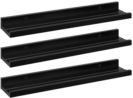 EUGAD Wandregal 6er Set, Schweberegal Schwarz, Regal für Bilderrahmen, Wandboard verschiedener Größen, Regal für Wohnzimmer Arbeitszimmer Badezimmer Küche, 60x5x12 cm