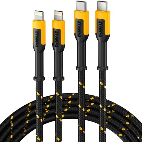 DEWALT Heavy Duty 2-Pack USB C to Lightning Cable 4ft, Apple MFi Certified iPhone Charger Fast Charging USBC to Lightning Cable, iPhone Charger Cord Compatible with iPhones 14 13 12 11 Pro Max Xr Xs 8