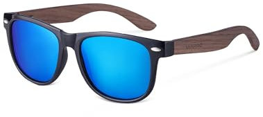 MIAROZ Polarisierte Holz Sonnenbrille Herren: UV400-Schutz Reduziert Blendung Holzbügel PC Rahmen und TAC Gläser - Verspiegelt Sonnenbrillen Für Angeln Autofahren Wandern Angeln