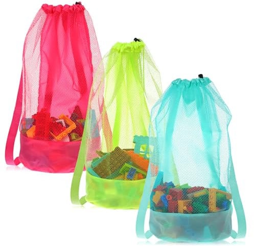 3Pack Large Beach Bag, Beach Toys Bag, Drawstring Sand Toy Bags for Swimming Beachs Pool, Vacation Essentials for Kids